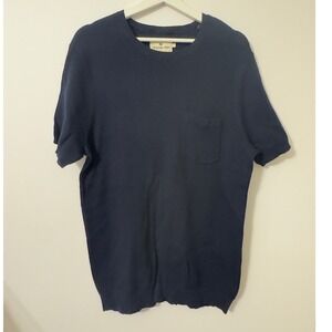 The Normal Brand Short Sleeve Sweater Mens L Navy Cotton Pocket Knit Tee Preppy